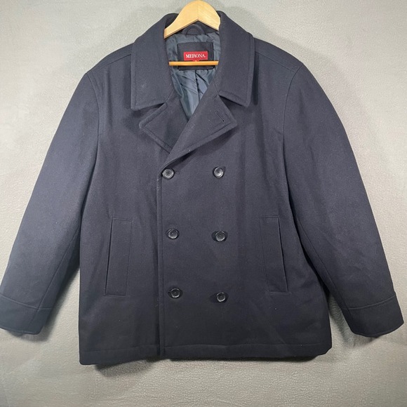 Merona XXL Black Wool Blend Peacoat Mens Double Breasted Coat